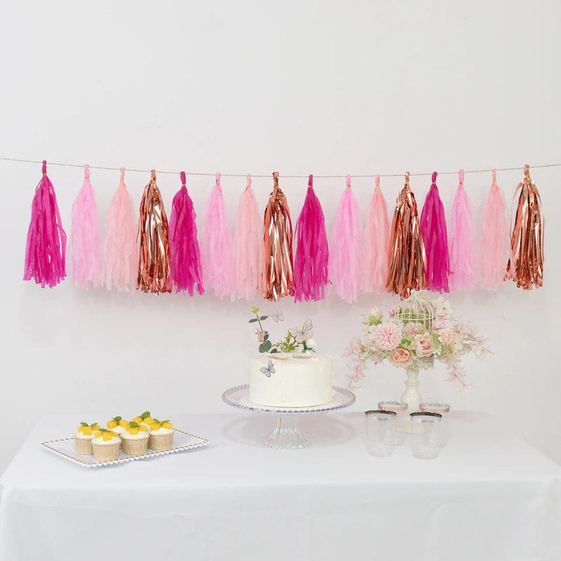 16 Pre-Tied Paper and Foil Tassels Garland with 10 ft Hanging String