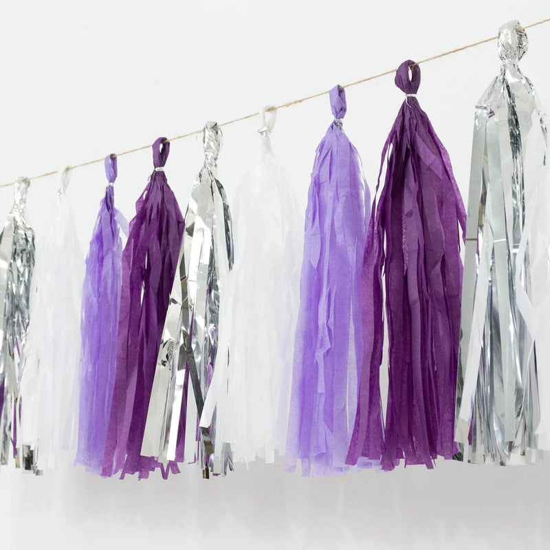 16 Pre-Tied Paper and Foil Tassels Garland with 10 ft Hanging String