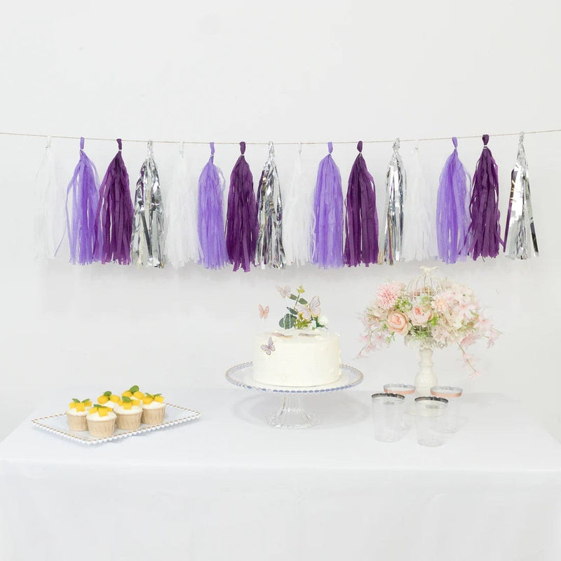 16 Pre-Tied Paper and Foil Tassels Garland with 10 ft Hanging String