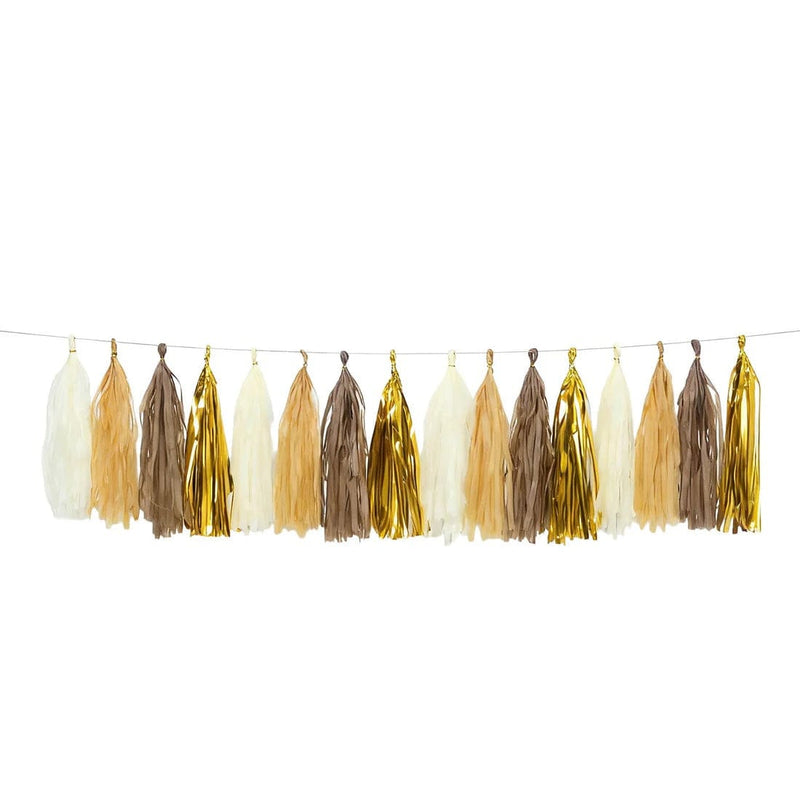 16 Pre-Tied Paper and Foil Tassels Garland with 10 ft Hanging String PAP_GRLD_MIX_NATGD