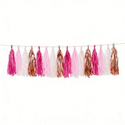 16 Pre-Tied Paper and Foil Tassels Garland with 10 ft Hanging String PAP_GRLD_MIX_PINKRG