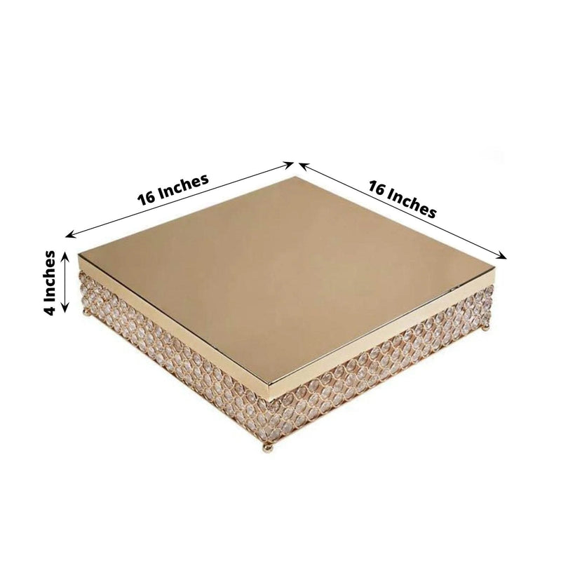 16" Square Metal Cake Stand with Crystal Beads