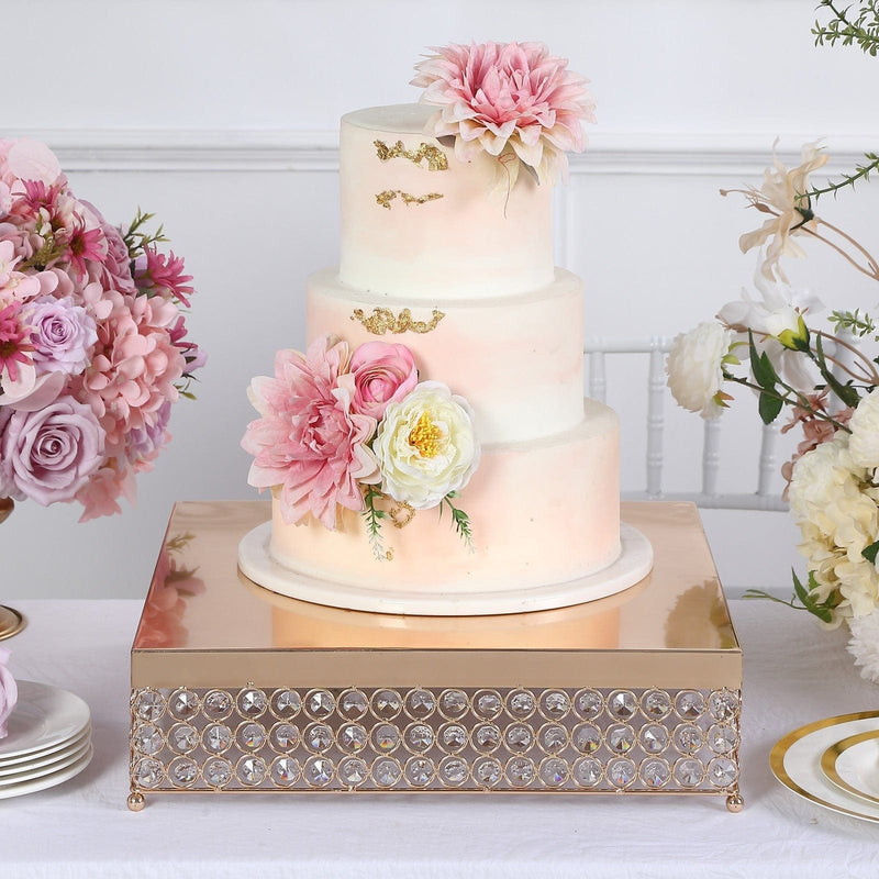 16" Square Metal Cake Stand with Crystal Beads