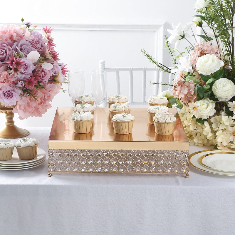16" Square Metal Cake Stand with Crystal Beads