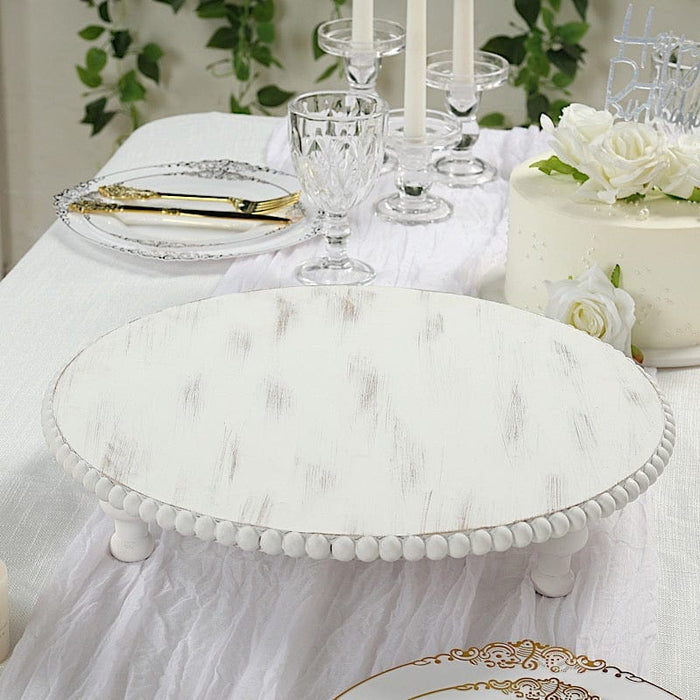 16" Wooden Centerpiece Plates - Antique White CAKE_WOD027_1T_16_WHT