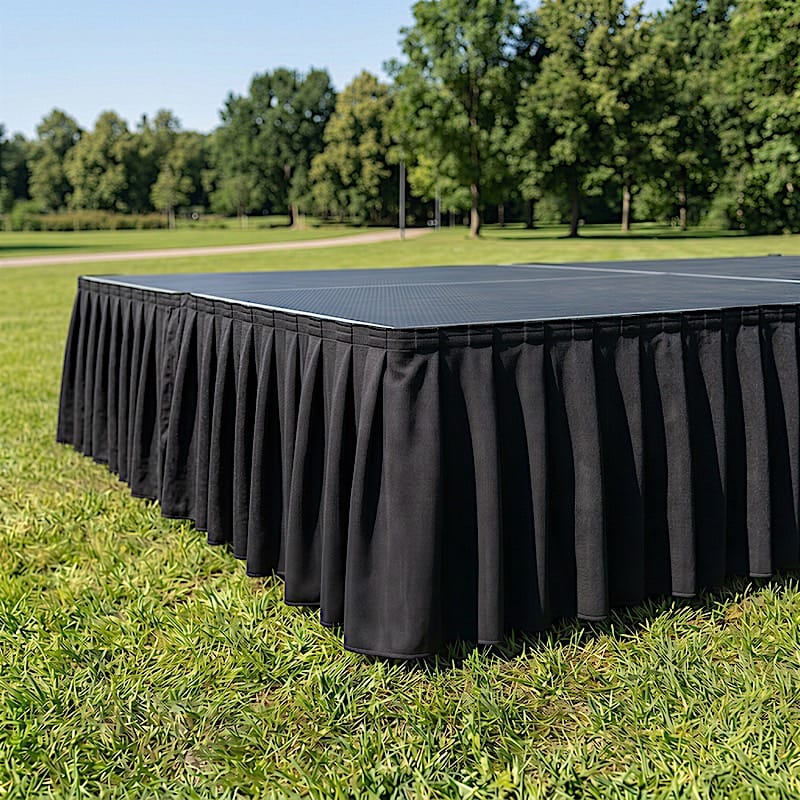 16"x 10 ft  Portable Wrinkle-Free Shirred Pleated Stag Table Skirt SKT_SCUBA_STG_1610_BLK