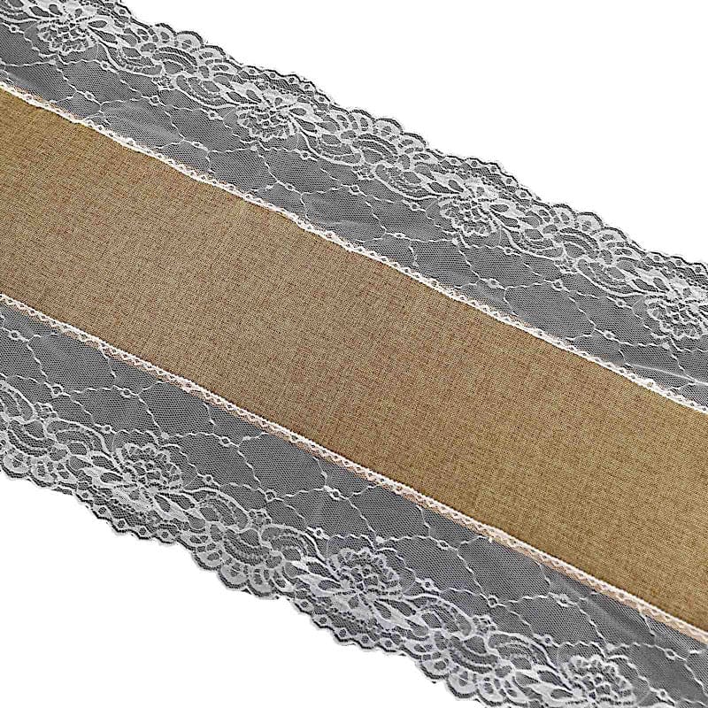 16"x108" Faux Burlap with Lace Table Runner