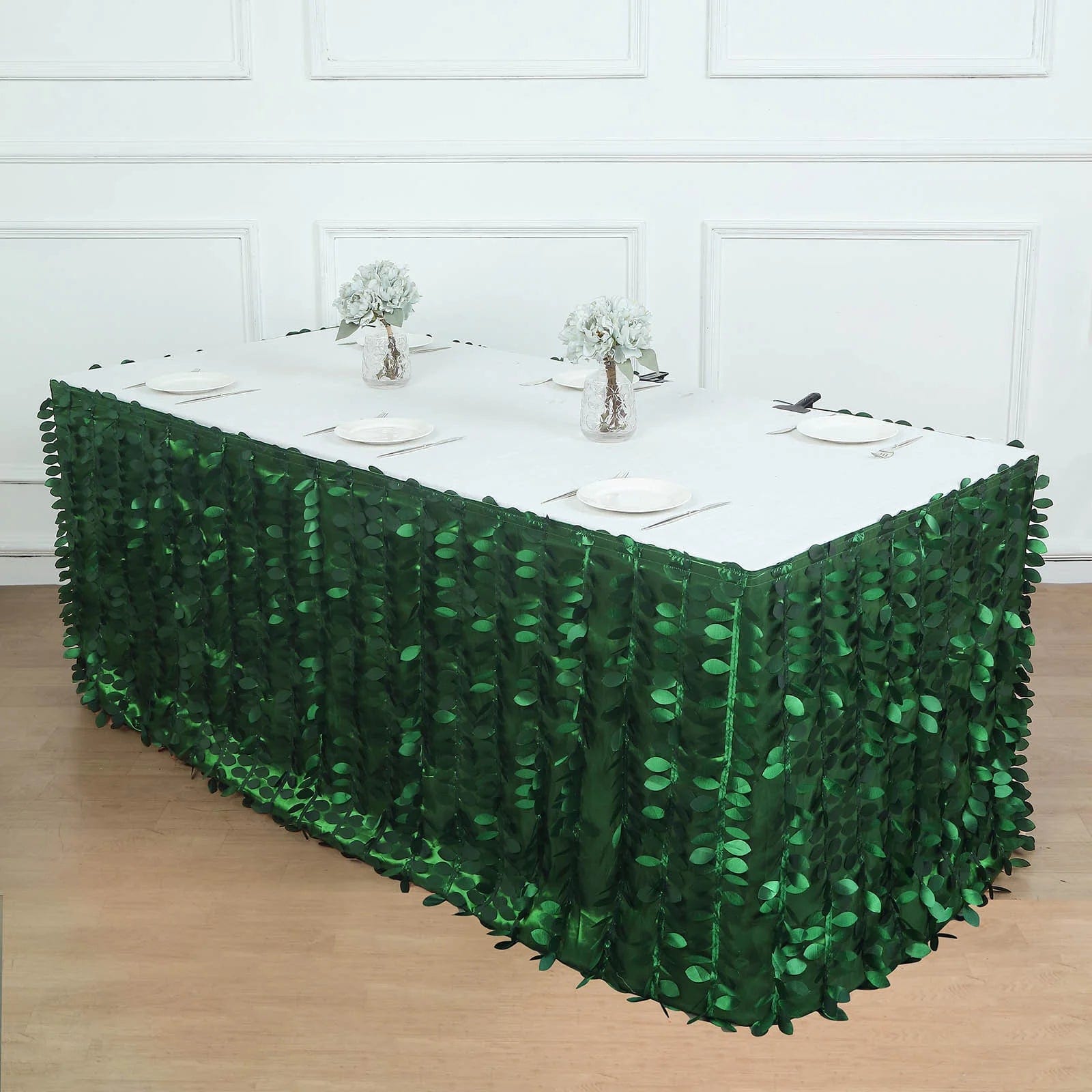 17 ft 3D Leaf Petal Taffeta Fabric Table Skirt - Green SKT_LEAF_GRN_17