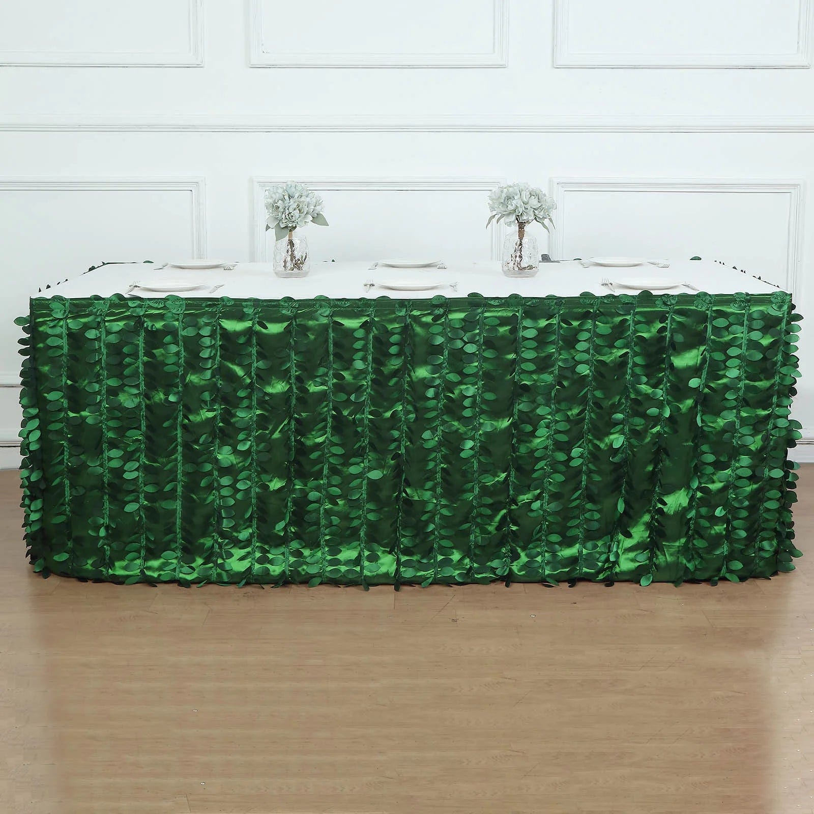 17 ft 3D Leaf Petal Taffeta Fabric Table Skirt - Green SKT_LEAF_GRN_17