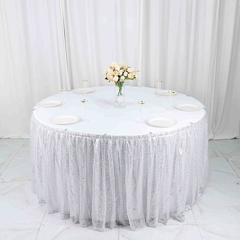 17 ft Sequin Pleated Satin Table Skirt with Closure Strip