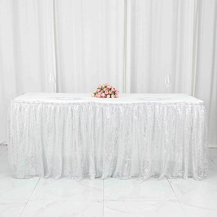 17 ft Sequin Pleated Satin Table Skirt with Closure Strip