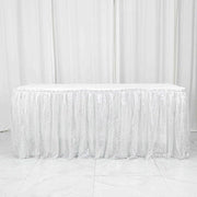 17 ft Sequin Pleated Satin Table Skirt with Closure Strip