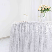 17 ft Sequin Pleated Satin Table Skirt with Closure Strip