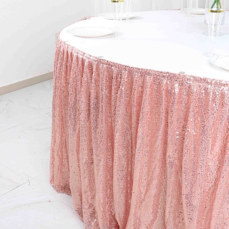 17 ft Sequin Pleated Satin Table Skirt with Closure Strip