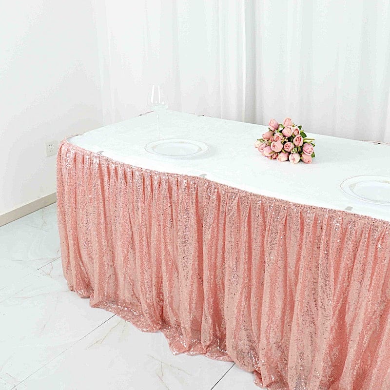 17 ft Sequin Pleated Satin Table Skirt with Closure Strip
