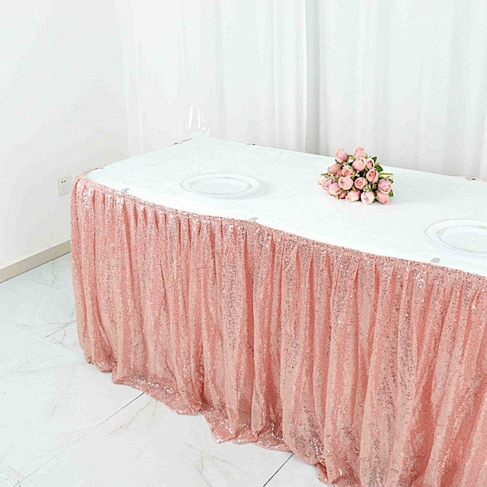 17 ft Sequin Pleated Satin Table Skirt with Closure Strip