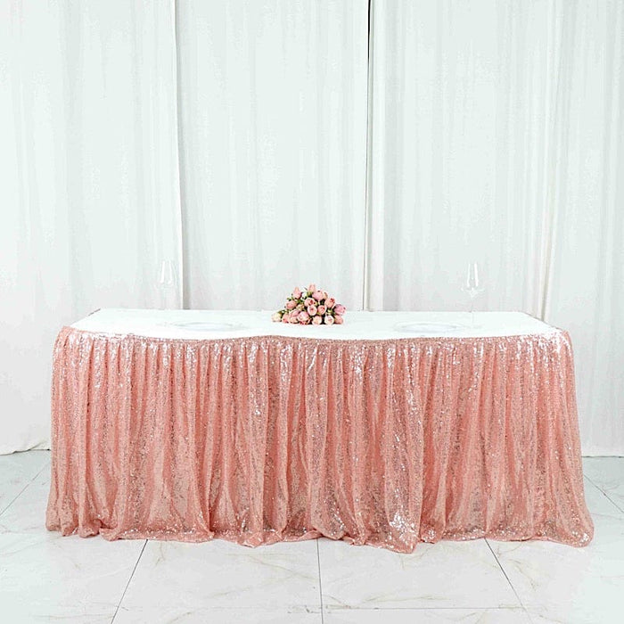 17 ft Sequin Pleated Satin Table Skirt with Closure Strip
