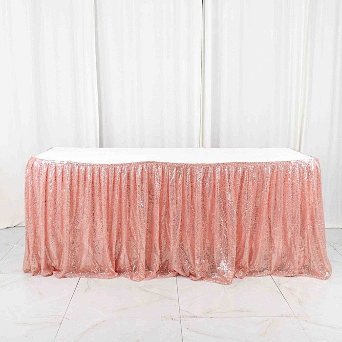 17 ft Sequin Pleated Satin Table Skirt with Closure Strip