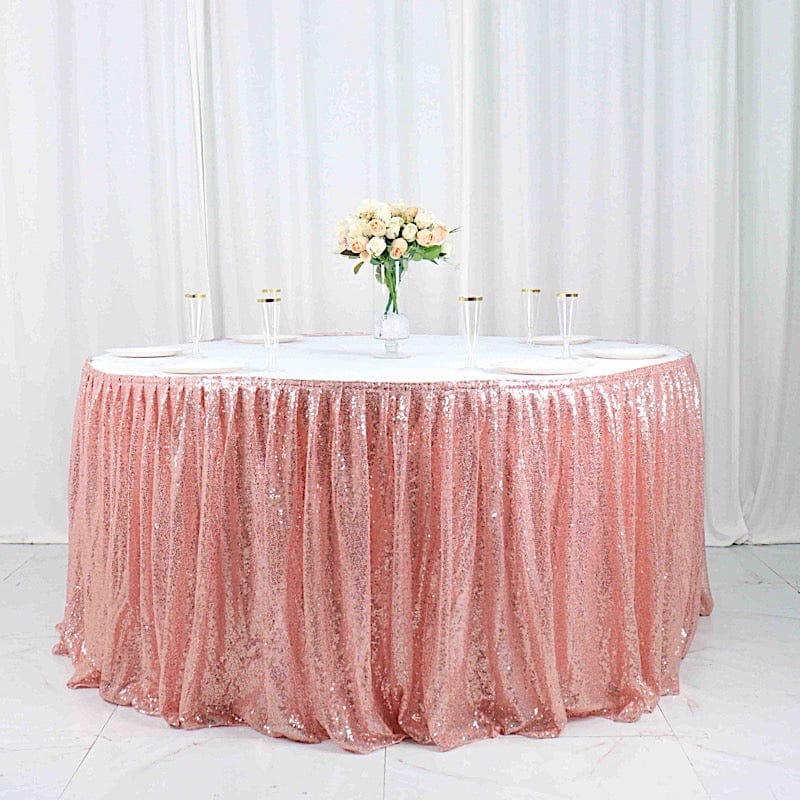 17 ft Sequin Pleated Satin Table Skirt with Closure Strip