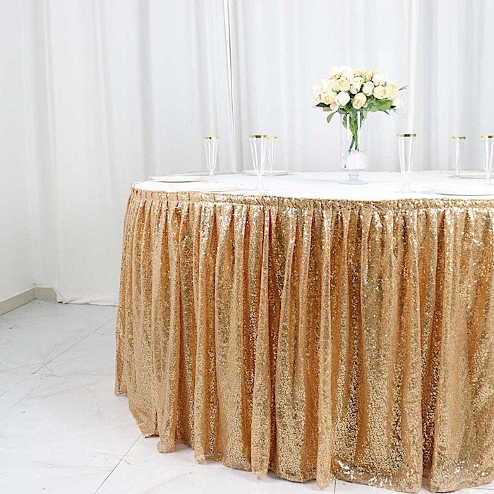 17 ft Sequin Pleated Satin Table Skirt with Closure Strip