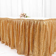 17 ft Sequin Pleated Satin Table Skirt with Closure Strip