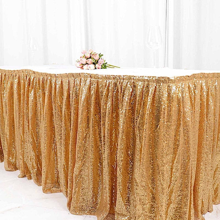 17 ft Sequin Pleated Satin Table Skirt with Closure Strip