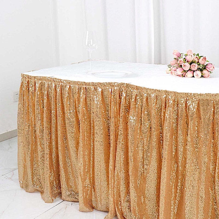 17 ft Sequin Pleated Satin Table Skirt with Closure Strip