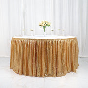 17 ft Sequin Pleated Satin Table Skirt with Closure Strip
