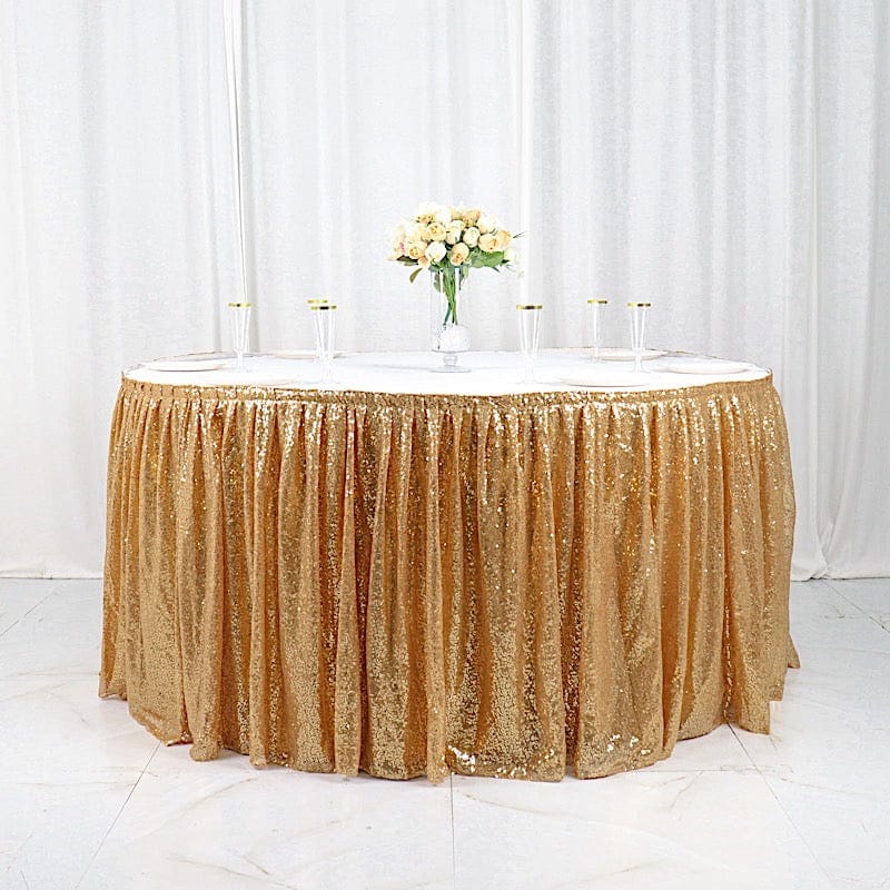 17 ft Sequin Pleated Satin Table Skirt with Closure Strip