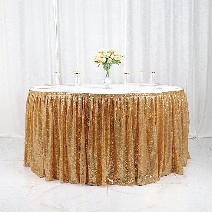 17 ft Sequin Pleated Satin Table Skirt with Closure Strip