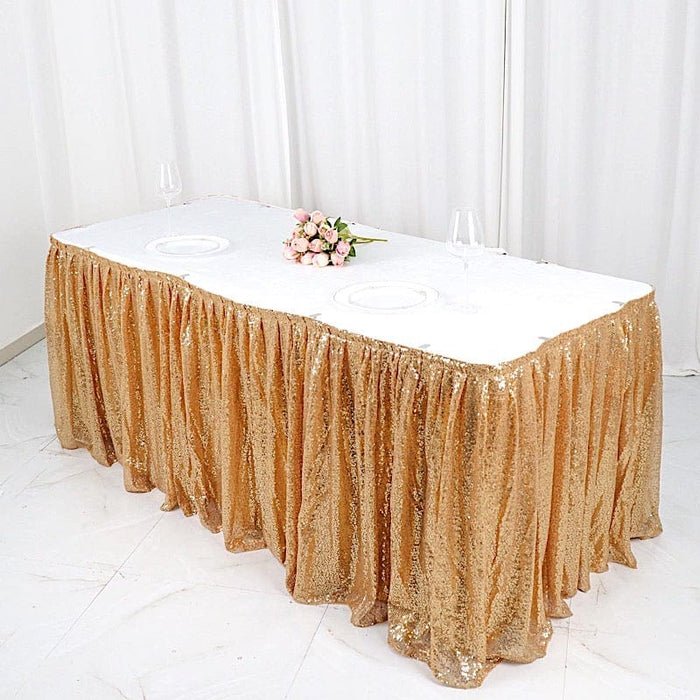 17 ft Sequin Pleated Satin Table Skirt with Velcro Strip