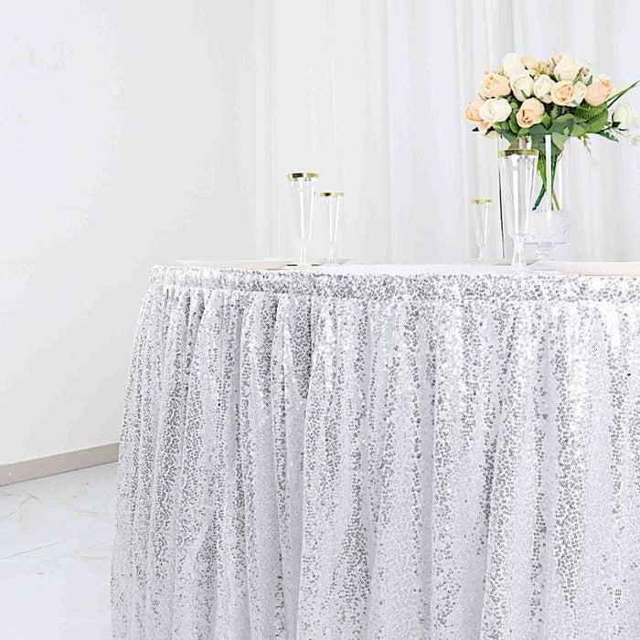 17 ft Sequin Pleated Satin Table Skirt with Velcro Strip