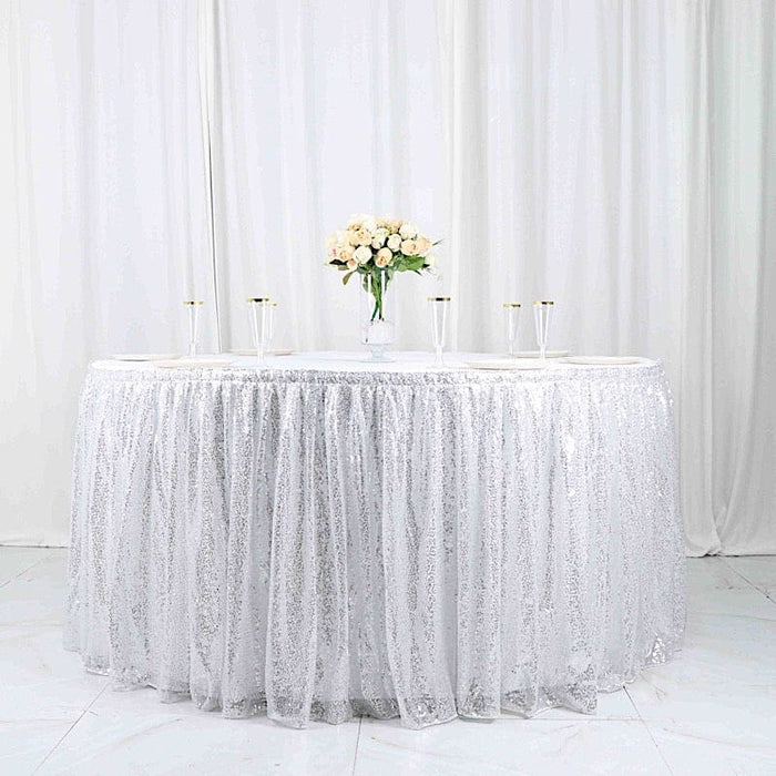 17 ft Sequin Pleated Satin Table Skirt with Velcro Strip