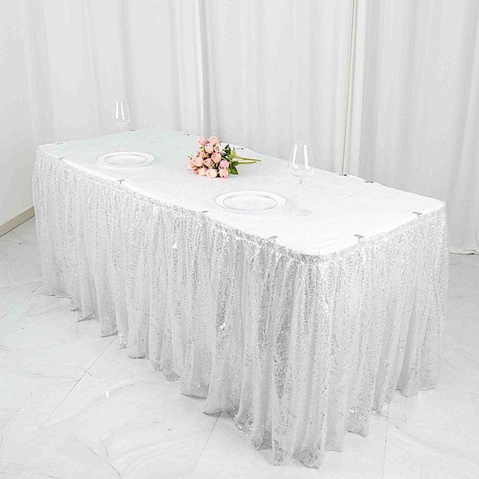 17 ft Sequin Pleated Satin Table Skirt with Velcro Strip