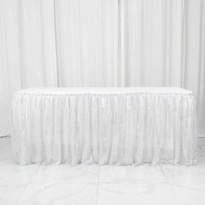 17 ft Sequin Pleated Satin Table Skirt with Velcro Strip