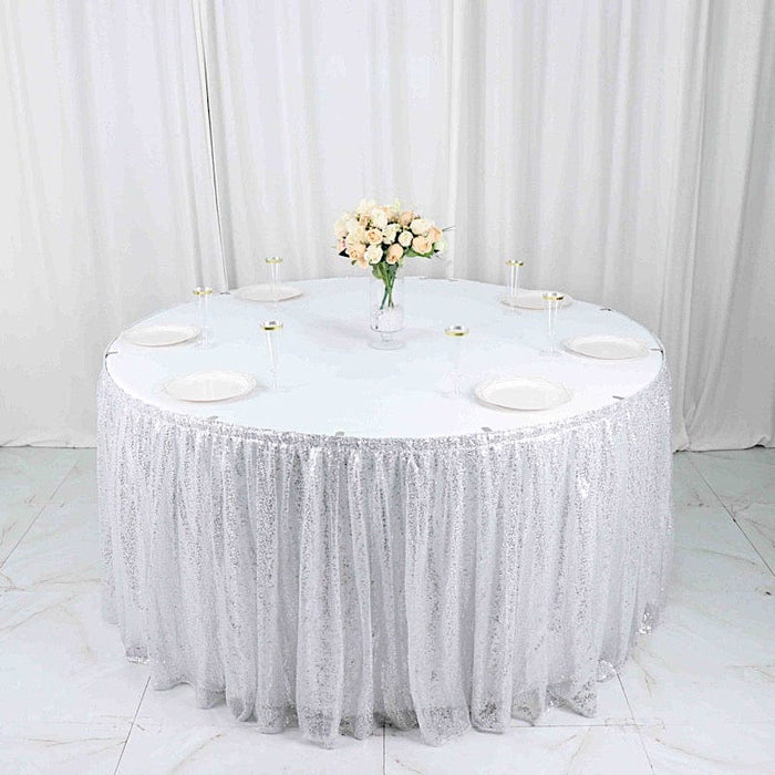 17 ft Sequin Pleated Satin Table Skirt with Velcro Strip