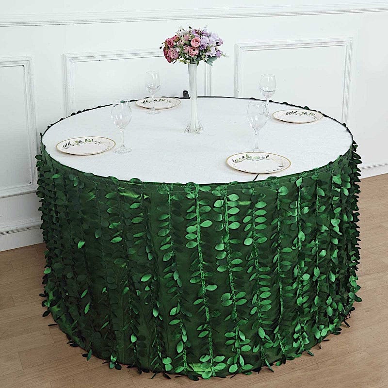 17 ft Taffeta Table Skirt with 3D Leaves Petals Design - Green