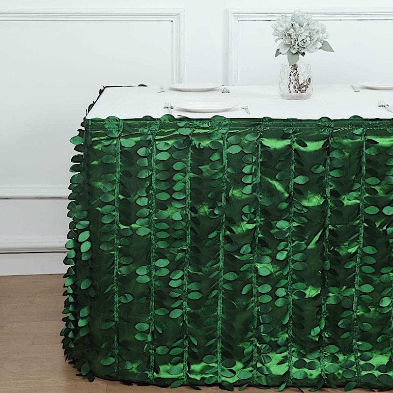 17 ft Taffeta Table Skirt with 3D Leaves Petals Design - Green