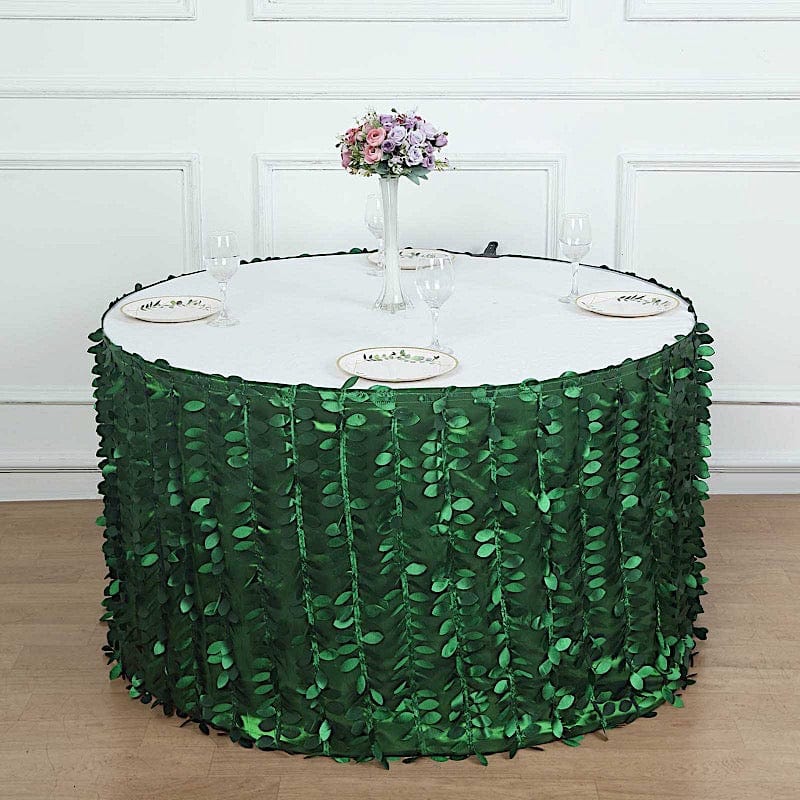 17 ft Taffeta Table Skirt with 3D Leaves Petals Design - Green