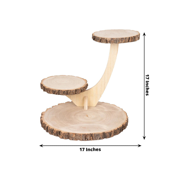 17" Tall 3 Tier Rustic Wood Slice Cupcake Stand in Tree Branch Style - Natural CAKE_WOD016_3T_NAT