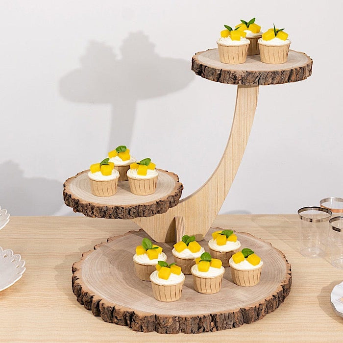 17" Tall 3 Tier Rustic Wood Slice Cupcake Stand in Tree Branch Style - Natural CAKE_WOD016_3T_NAT
