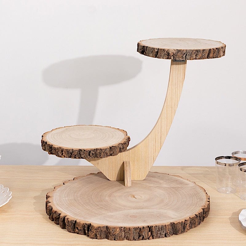 17" Tall 3 Tier Rustic Wood Slice Cupcake Stand in Tree Branch Style - Natural CAKE_WOD016_3T_NAT