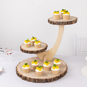 17" Tall 3 Tier Rustic Wood Slice Cupcake Stand in Tree Branch Style - Natural CAKE_WOD016_3T_NAT