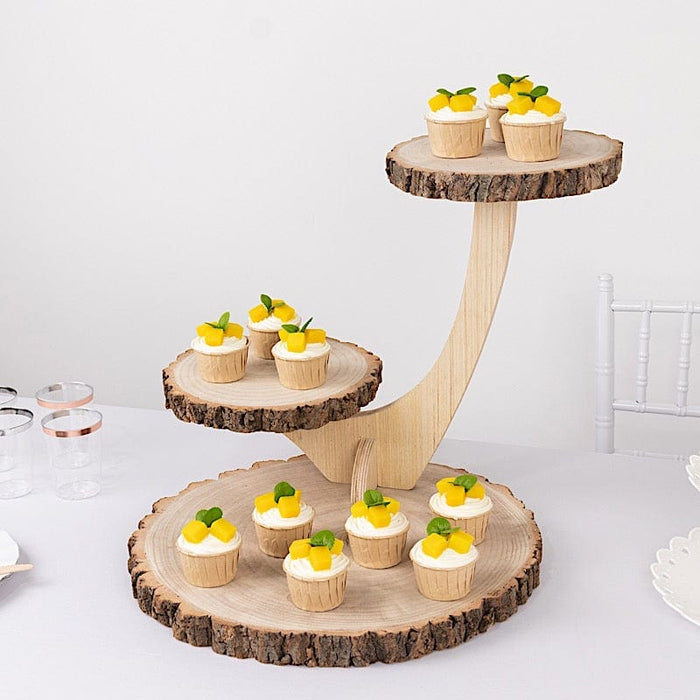 17" Tall 3 Tier Rustic Wood Slice Cupcake Stand in Tree Branch Style - Natural CAKE_WOD016_3T_NAT