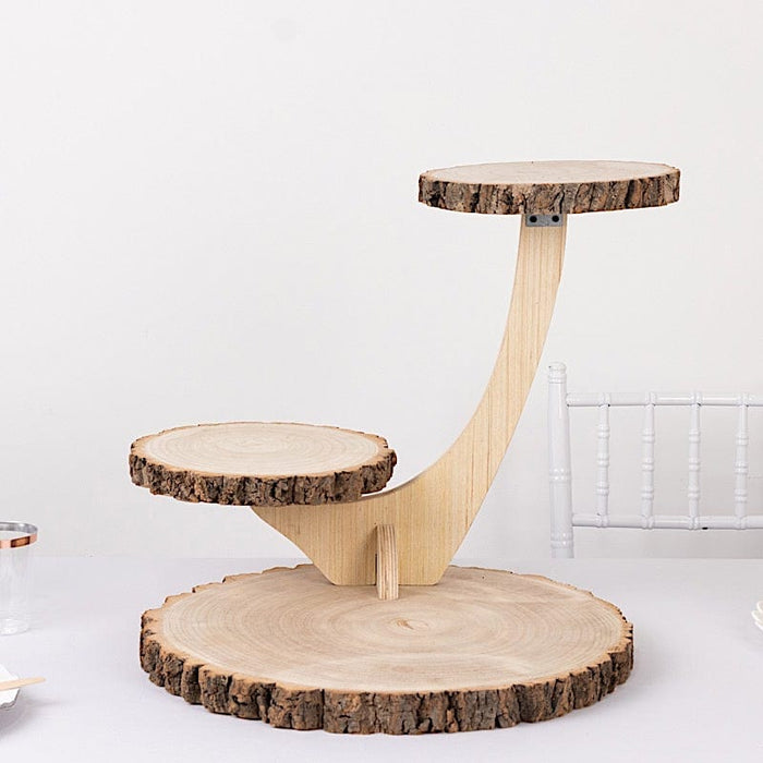17" Tall 3 Tier Rustic Wood Slice Cupcake Stand in Tree Branch Style - Natural CAKE_WOD016_3T_NAT