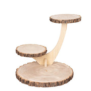 17" Tall 3 Tier Rustic Wood Slice Cupcake Stand in Tree Branch Style - Natural CAKE_WOD016_3T_NAT