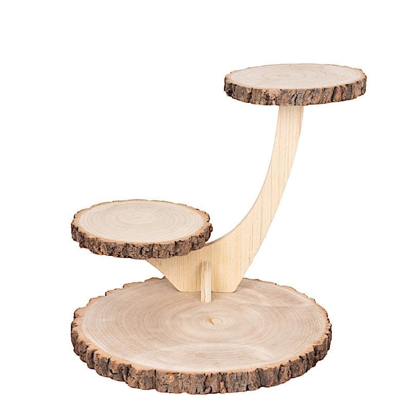 17" Tall 3 Tier Rustic Wood Slice Cupcake Stand in Tree Branch Style - Natural CAKE_WOD016_3T_NAT