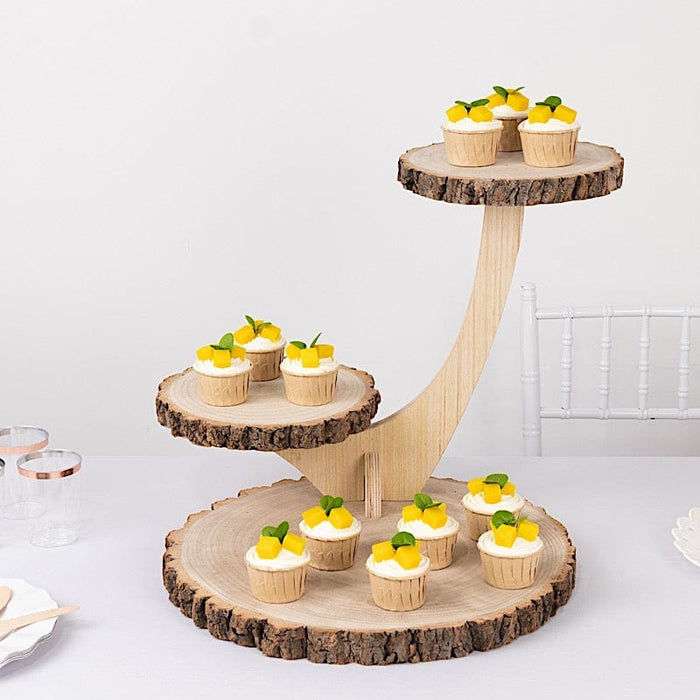 17" Tall 3 Tier Rustic Wood Slice Cupcake Stand in Tree Branch Style - Natural CAKE_WOD016_3T_NAT