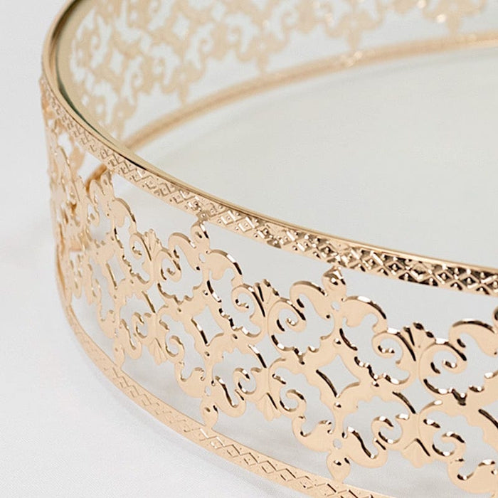 18" Round Baroque Design Metal with Glass Cake Stand - Gold and Clear CHDLR_CAKE26_18_GOLD