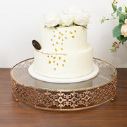 18" Round Baroque Design Metal with Glass Cake Stand - Gold and Clear CHDLR_CAKE26_18_GOLD